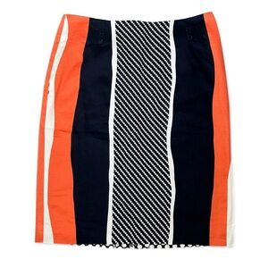 Style Ibisis Orange and navy blue striped Women's Skirt polka dot pencil skirt